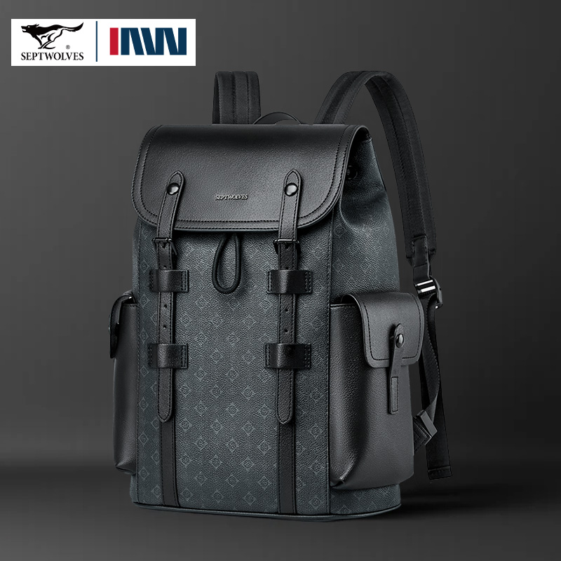 Leather Work Rucksack Mens - Septwolves Ransel Kulit Cetak Bisnis Kualitas